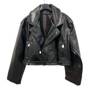 Lioness Faux Leather Jacket Staten Island Cropped Biker Jacket Size XL Black New